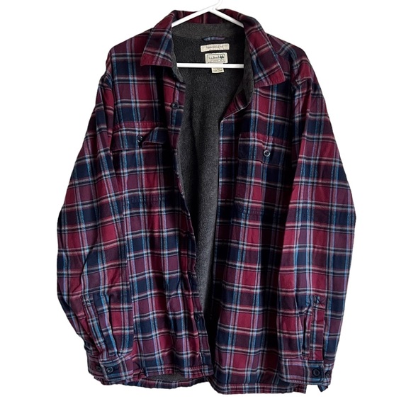 L.L. Bean Other - LL Bean Men’s Plaid Shacket Shirt Jacket Fleece Lined Outdoor Purple Blue Large